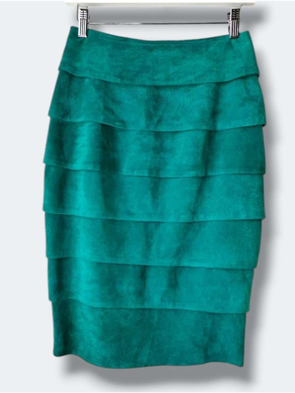 Vintage Danier Sport Teal Green Suede Tiered Pencil Skirt - Size 6